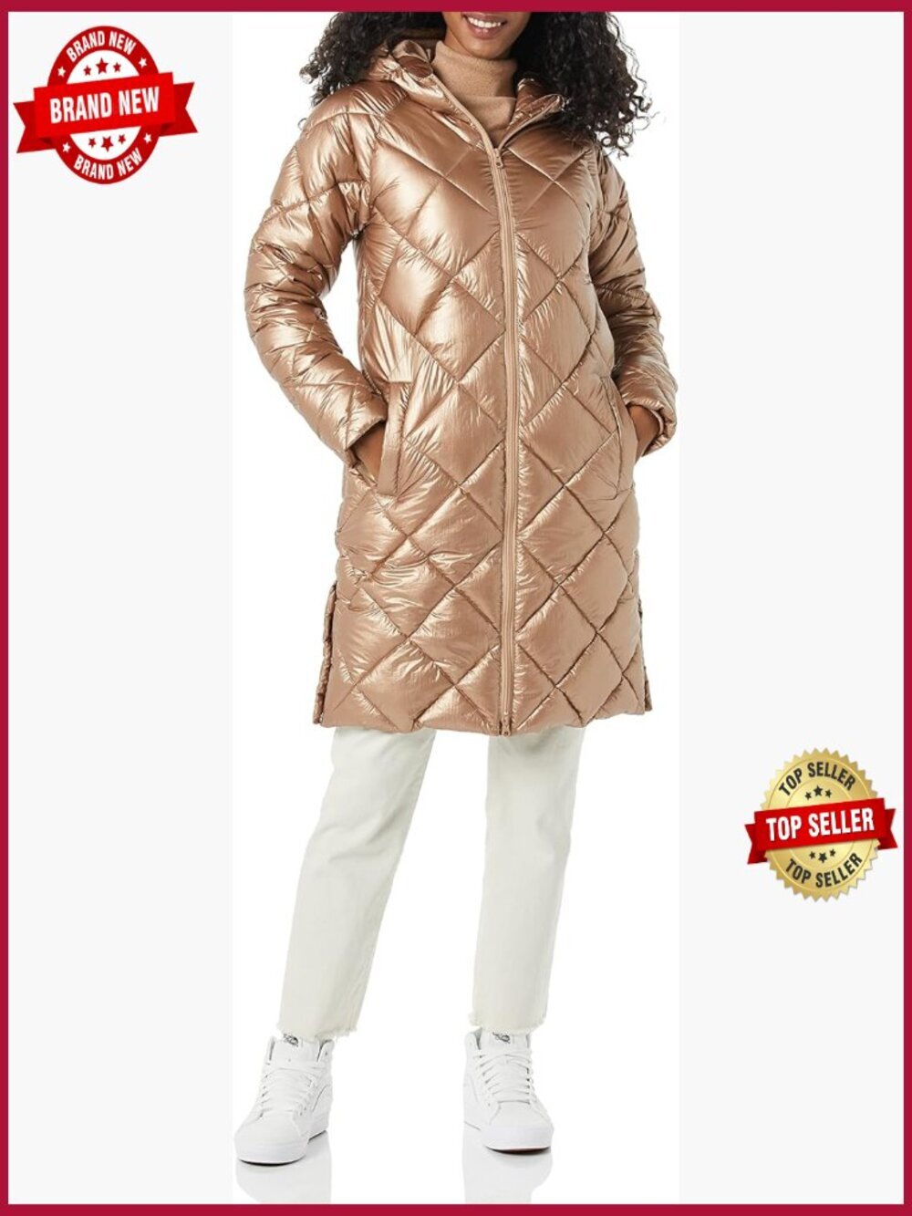 Heavyweight Diamond Quilted Puffer Jacket, Knee Length Winter Coat